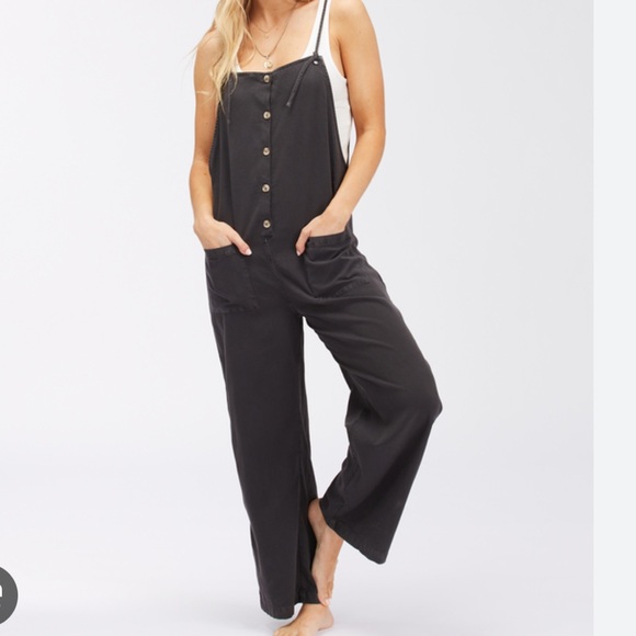 Billabong Beach Cruiser Overalls Charcoal Grey Black Women’s Large Surf Beach - Picture 1 of 11